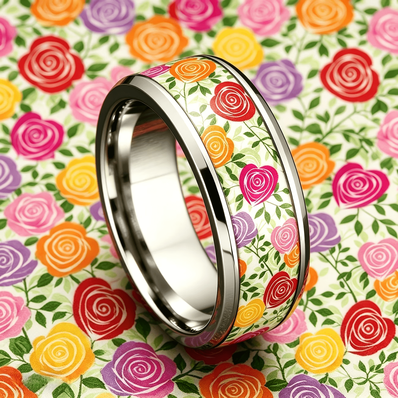 Colorful Love Rose Flower Stainless Steel Unisex Ring